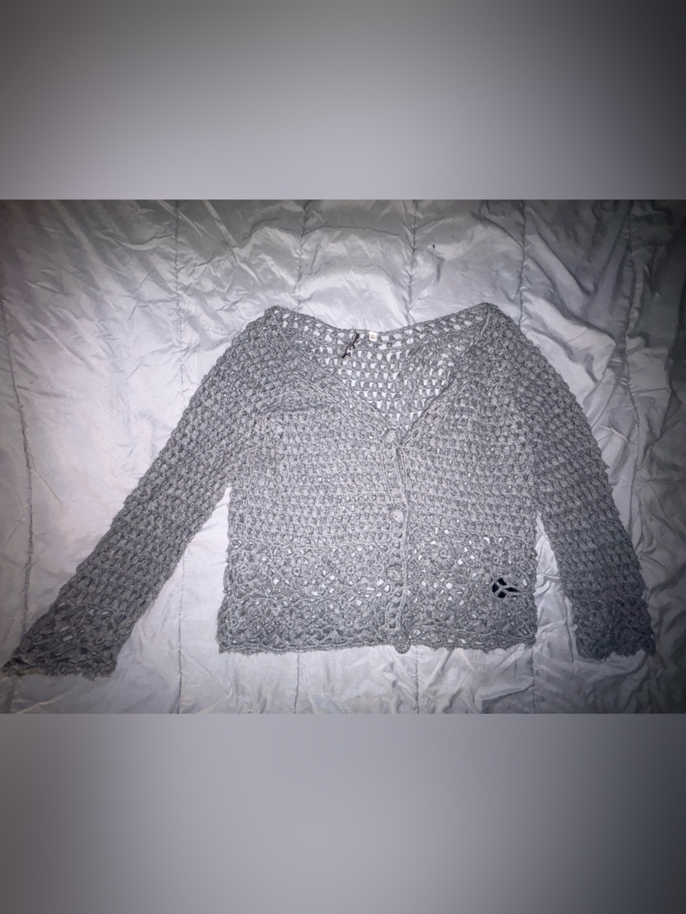 Black Swan Light Gray Open-Weave Crochet Cardigan